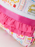 Back to School Print Girls Backpack Ruffle Bag - 7