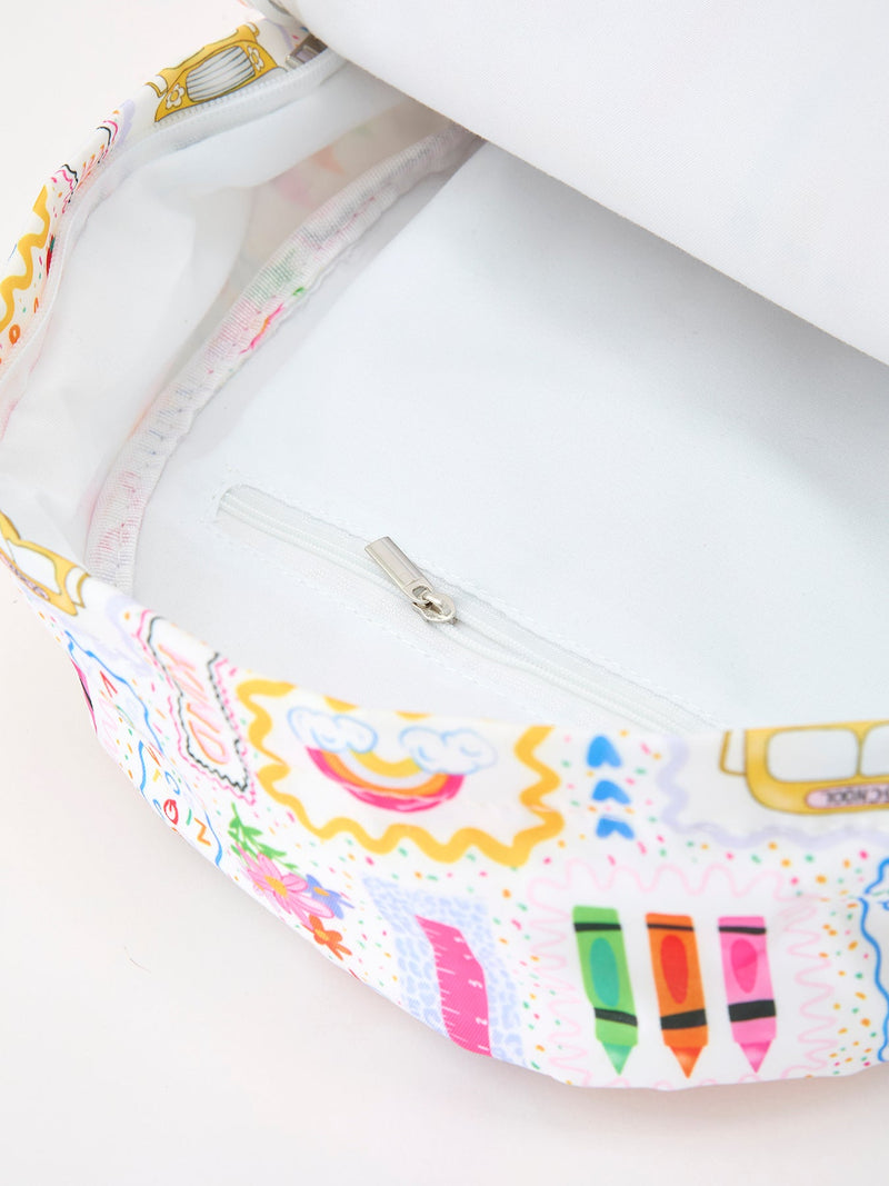 Back to School Print Girls Backpack Ruffle Bag - 8