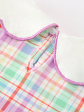 Back To School Plaid Crayon Embroidery Girls Dress Bow Puff Sleeve - 10