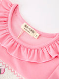 Pink Pencil Embroidered Puff sleeved Back To School Girls Dress - 3
