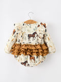 Western Horse Girls Romper Bow Ruffle Long Sleeve - 7
