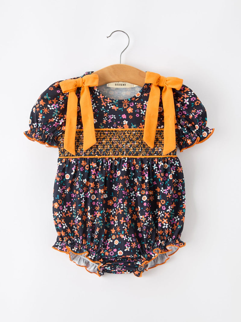 Fall Orange Floral Baby Bubble - 1