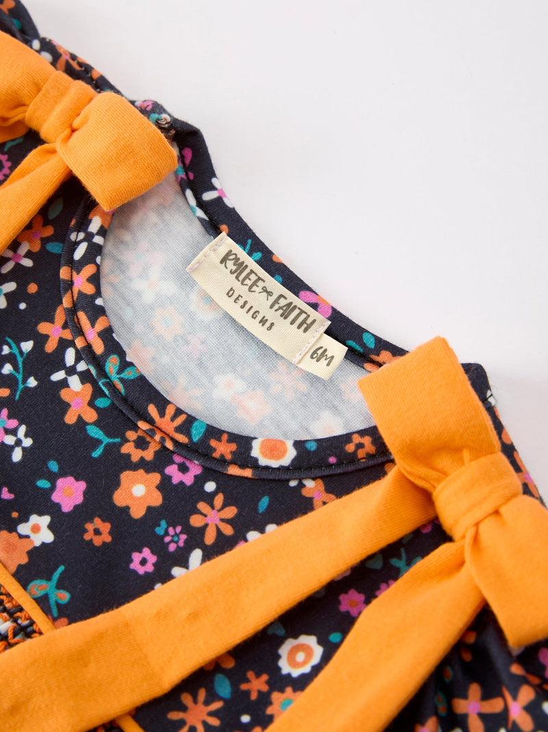 Fall Orange Floral Baby Bubble - 5