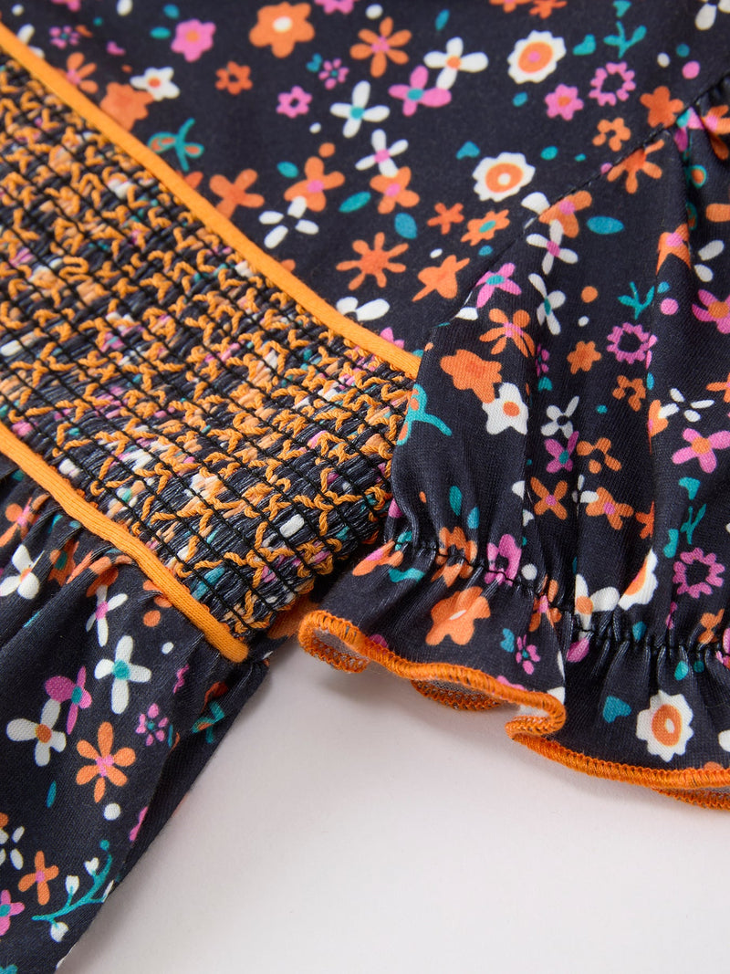 Fall Orange Floral Baby Bubble - 3