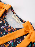 Fall Orange Bow Smocked Floral Girl Dress - 3