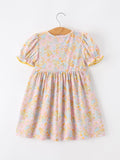 Yellow Bow Smocked Floral Girl Dress - 2