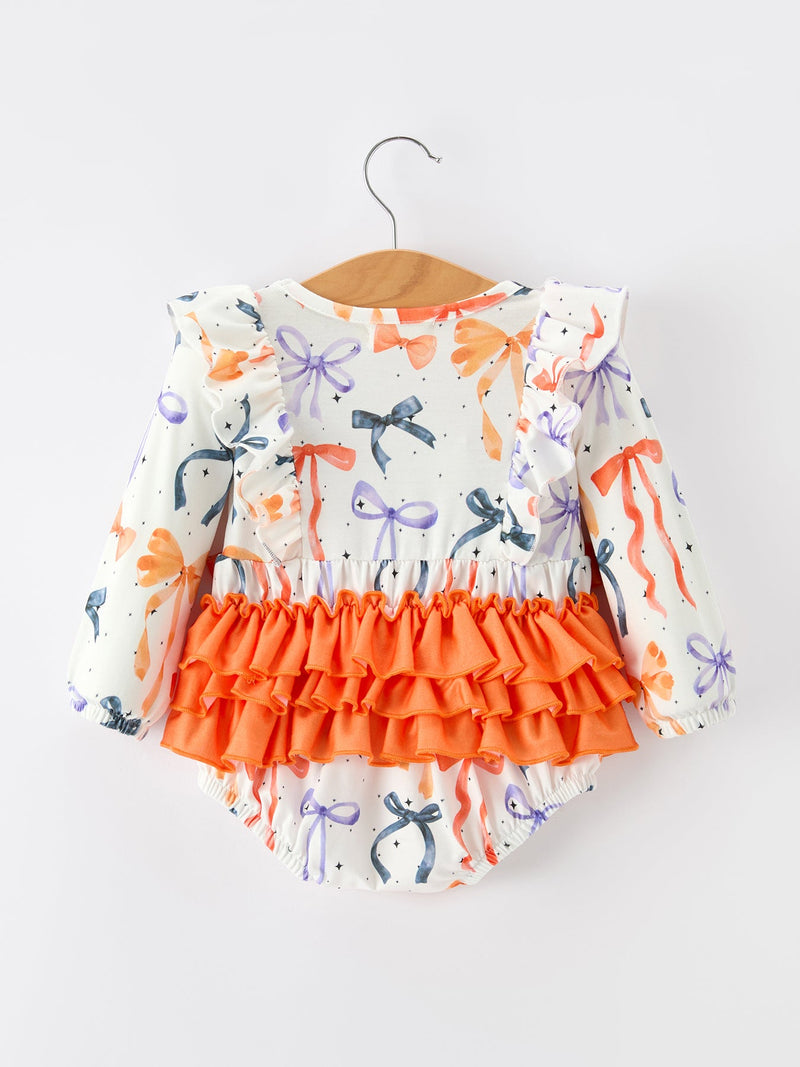 Halloween Bow Print Girls Romper Ruffle Bow Long Sleeve - 7
