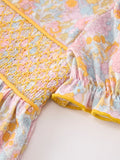Yellow Bow Smocked Floral Girl Dress - 3