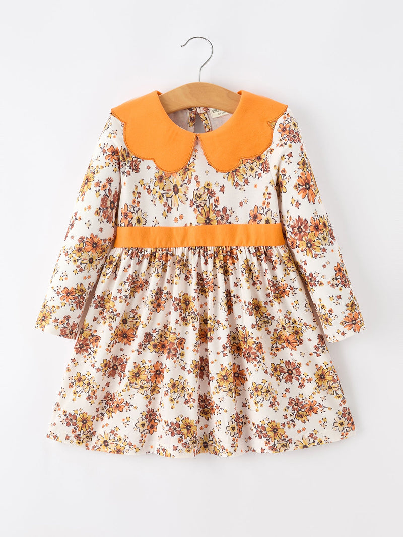 Fall Orange Floral Girl Dress Petals Collar - 1
