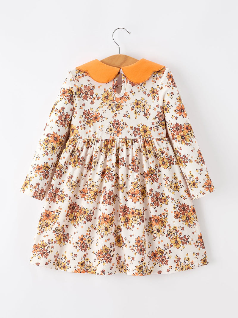 Fall Orange Floral Girl Dress Petals Collar - 2