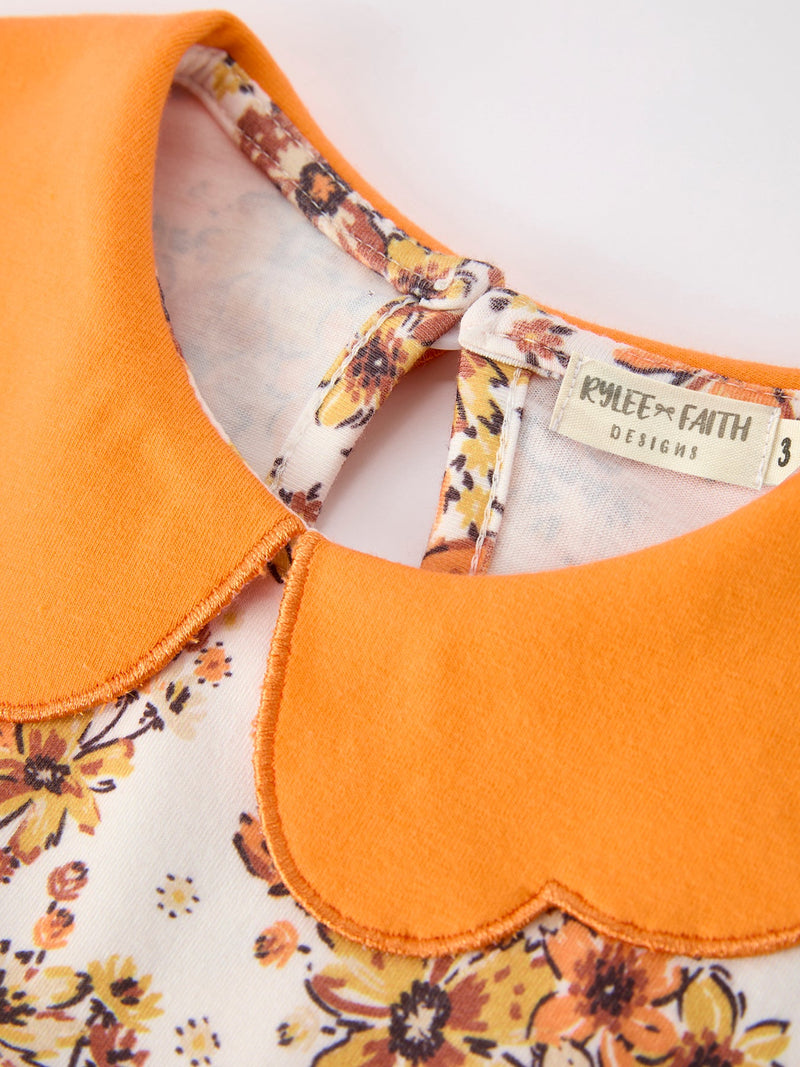 Fall Orange Floral Girl Dress Petals Collar - 5