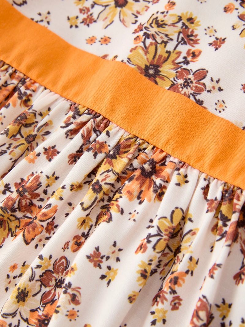 Fall Orange Floral Girl Dress Petals Collar - 3