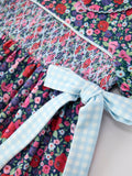Blue Bow Floral Smocked Girl Bloomer Set - 3