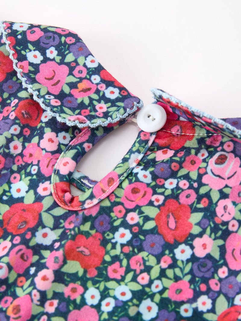 Blue Bow Floral Smocked Girl Bloomer Set - 5