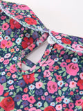Blue Bow Smocked Floral Girl Dress - 5
