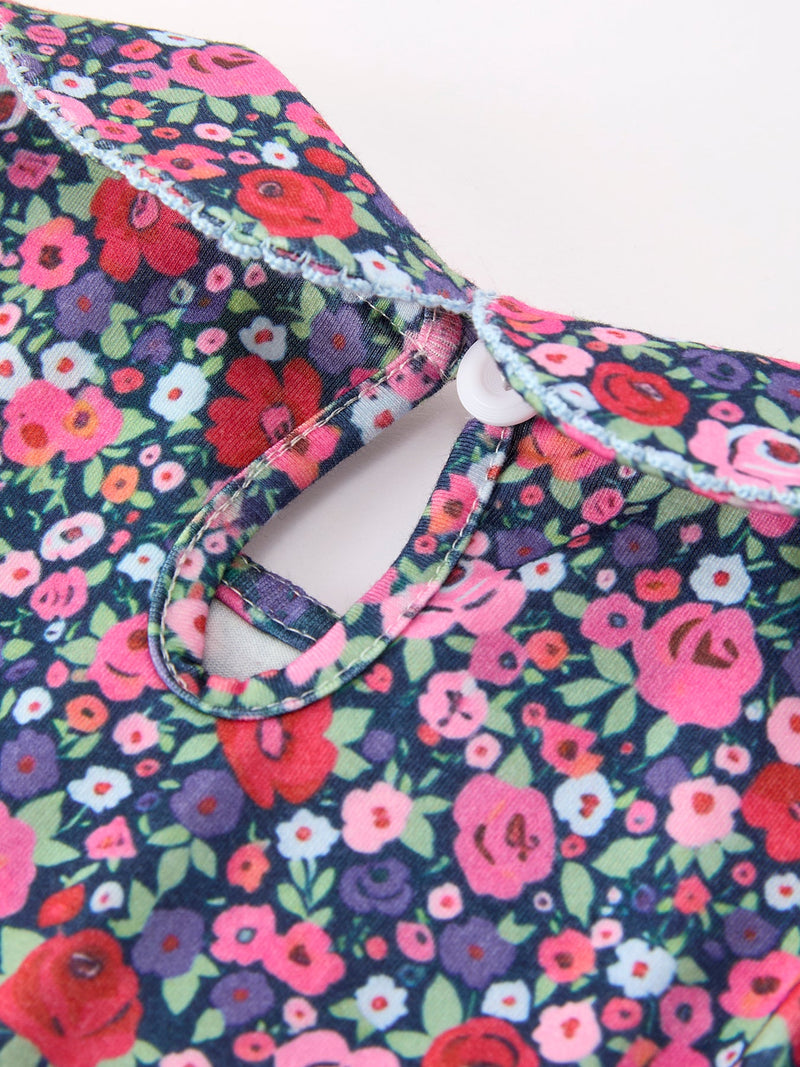 Blue Bow Smocked Floral Girl Dress - 5