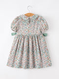 Sage Green Bow Floral Smocked Girl Dress - 2
