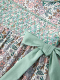 Sage Green Bow Floral Smocked Girl Dress - 3