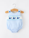 Summer Whale Embroidery Baby Boys Jonjon Stripe Romper - 4