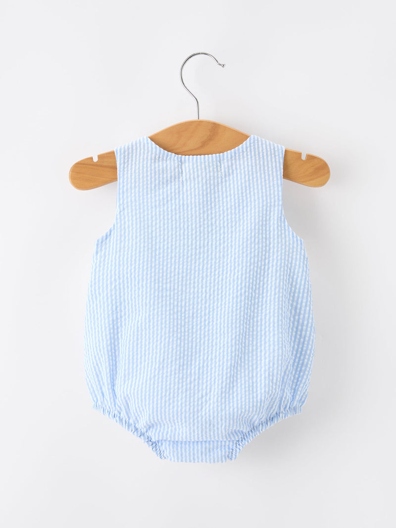 Summer Whale Embroidery Baby Boys Jonjon Stripe Romper - 5