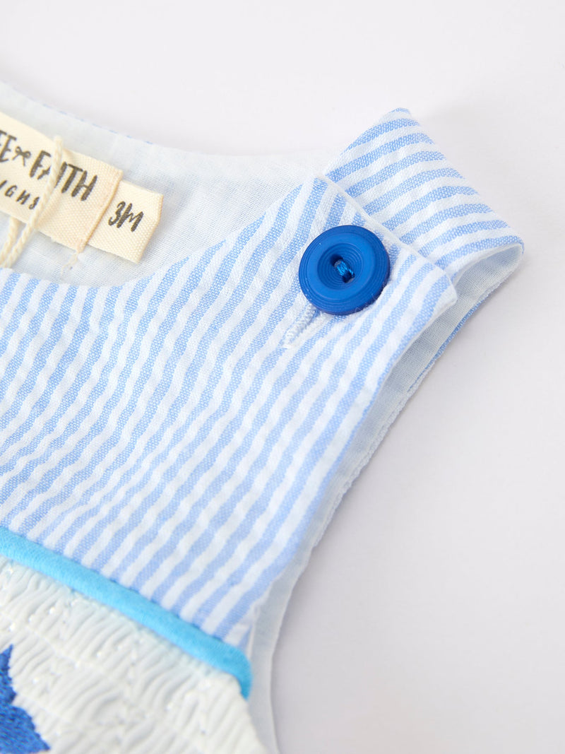 Summer Whale Embroidery Baby Boys Jonjon Stripe Romper - 6