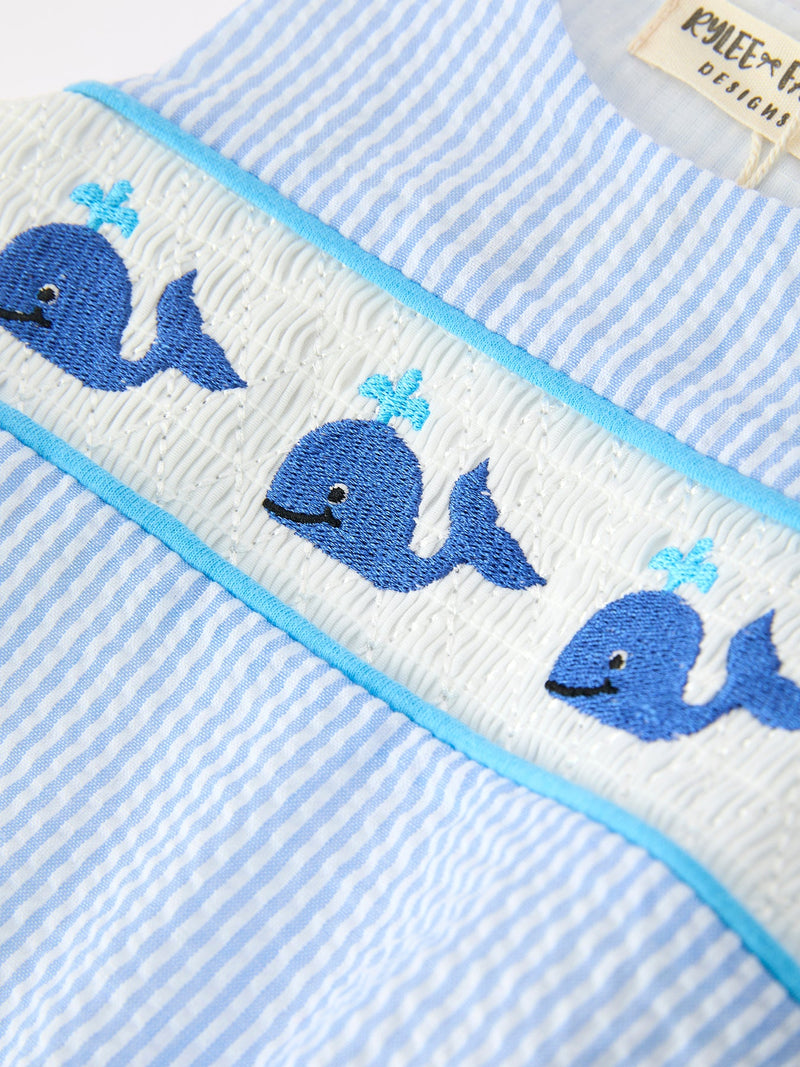 Summer Whale Embroidery Baby Boys Jonjon Stripe Romper - 7