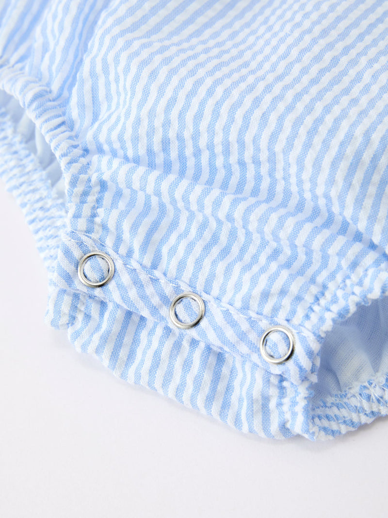 Summer Whale Embroidery Baby Boys Jonjon Stripe Romper - 8