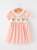 Girls Smocked Horse Embroidery Puff Sleeve Dress - 6