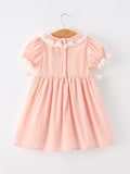 Girls Smocked Horse Embroidery Puff Sleeve Dress - 7