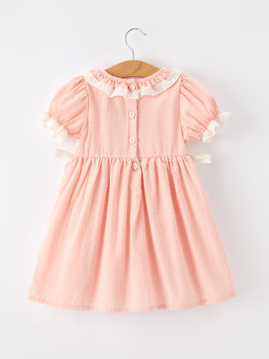 Girls Smocked Horse Embroidery Puff Sleeve Dress