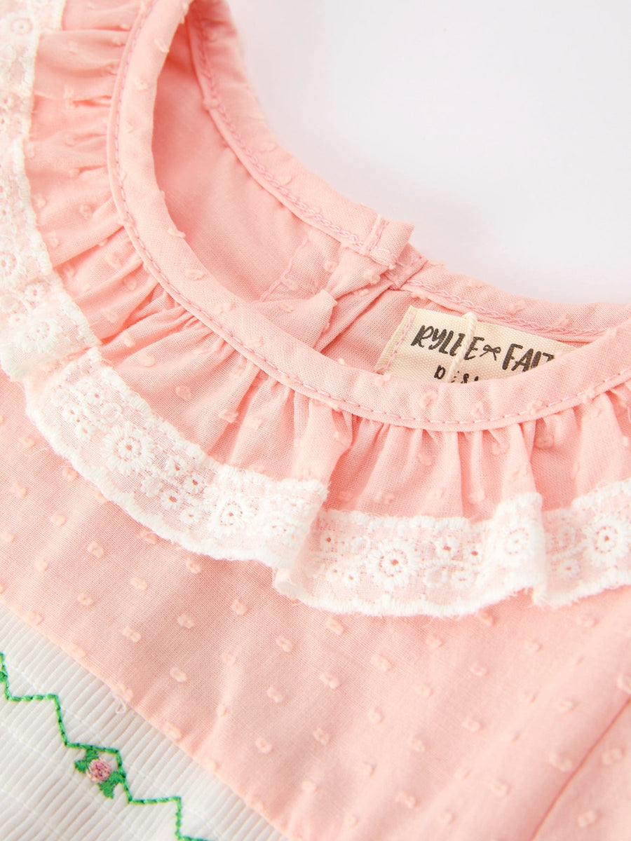 Girls Smocked Horse Embroidery Puff Sleeve Dress