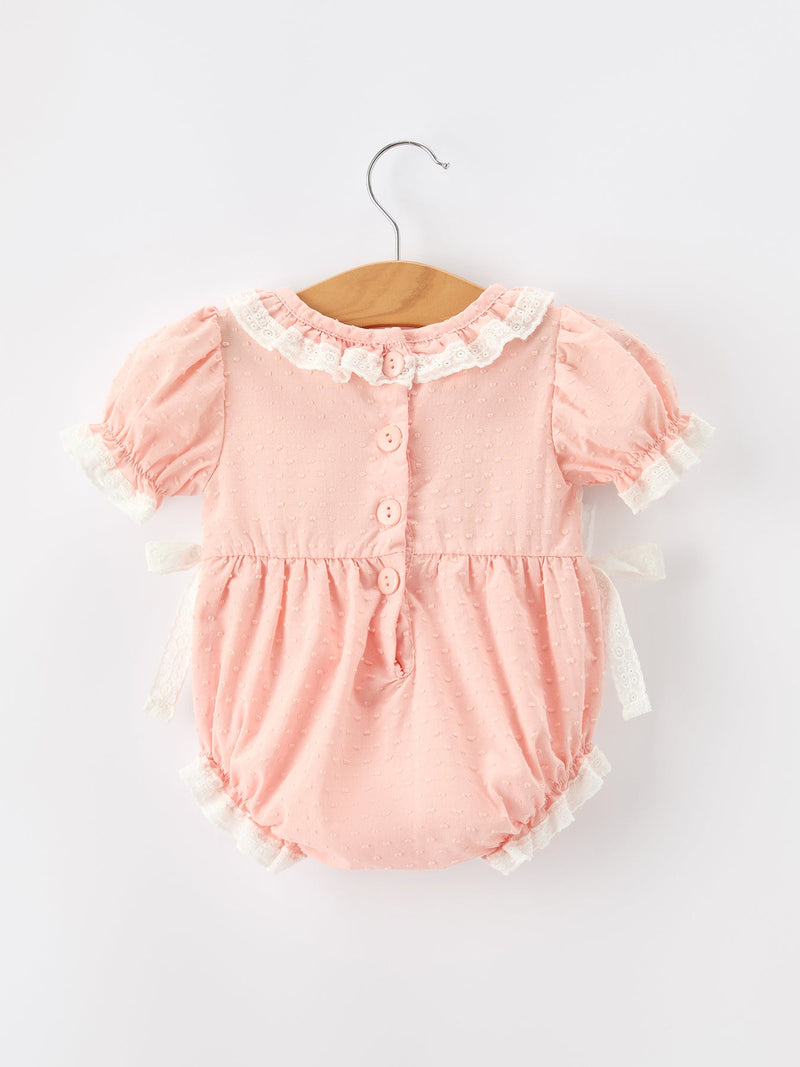 Western Horse Embroidery Girls Romper Lace Petals Collar Puff Sleeve - 7