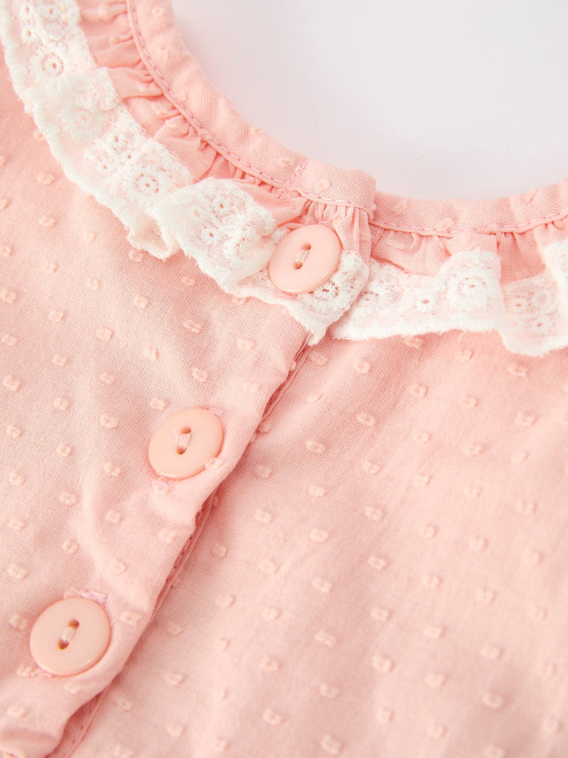 Western Horse Embroidery Girls Romper Lace Petals Collar Puff Sleeve - 10