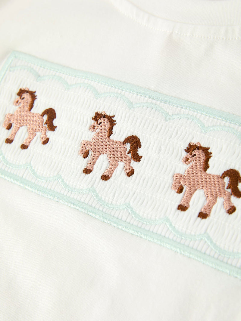 Western Horse Embroidery Boys Set T Shirt Pants Outfit - 4