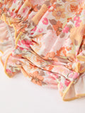 Peach Bow Smocked Floral Baby Bubble - 10