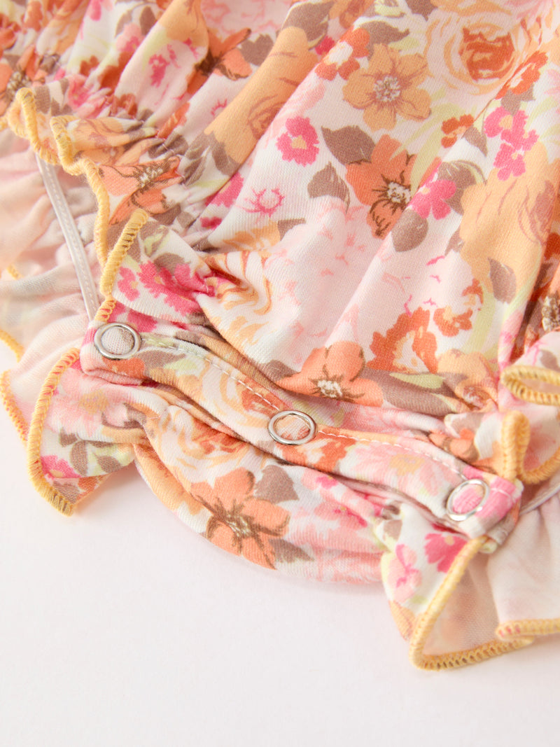 Peach Bow Smocked Floral Baby Bubble - 10