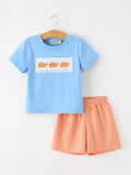 Summer Whale Embroidery Boys Set T Shirt Plaid Shorts Outfit - 1