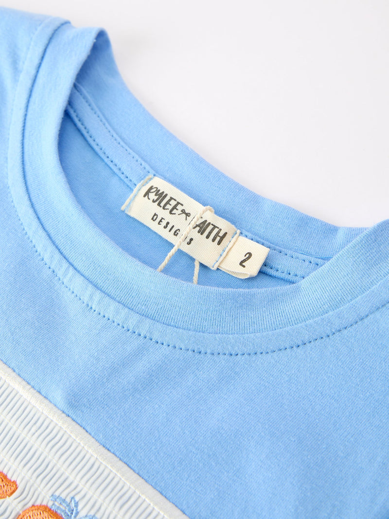 Summer Whale Embroidery Boys Set T Shirt Plaid Shorts Outfit - 3
