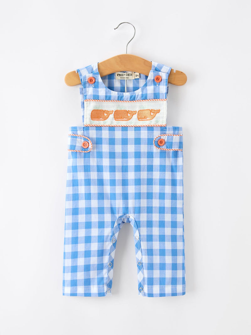 Summer Plaid Whale Embroidery Boys Jonjon Sleeveless - 1