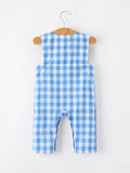 Summer Plaid Whale Embroidery Boys Jonjon Sleeveless - 2