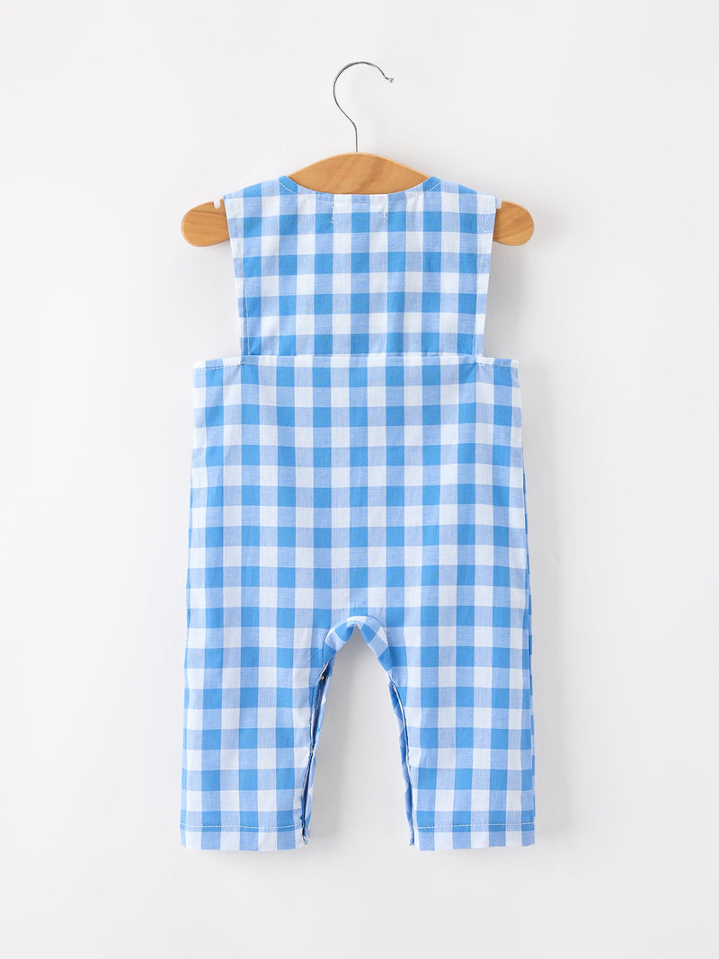 Summer Plaid Whale Embroidery Boys Jonjon Sleeveless - 2