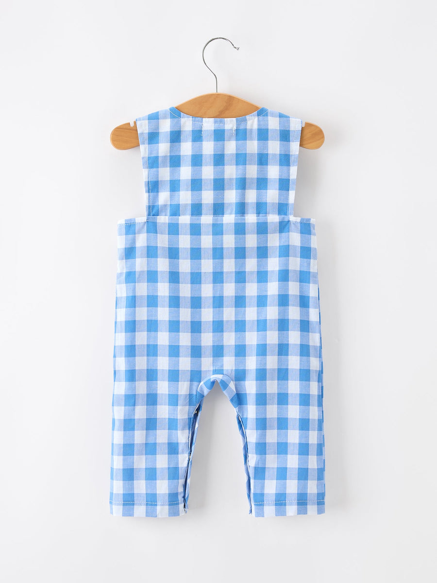 Summer Plaid Whale Embroidery Boys Jonjon Sleeveless