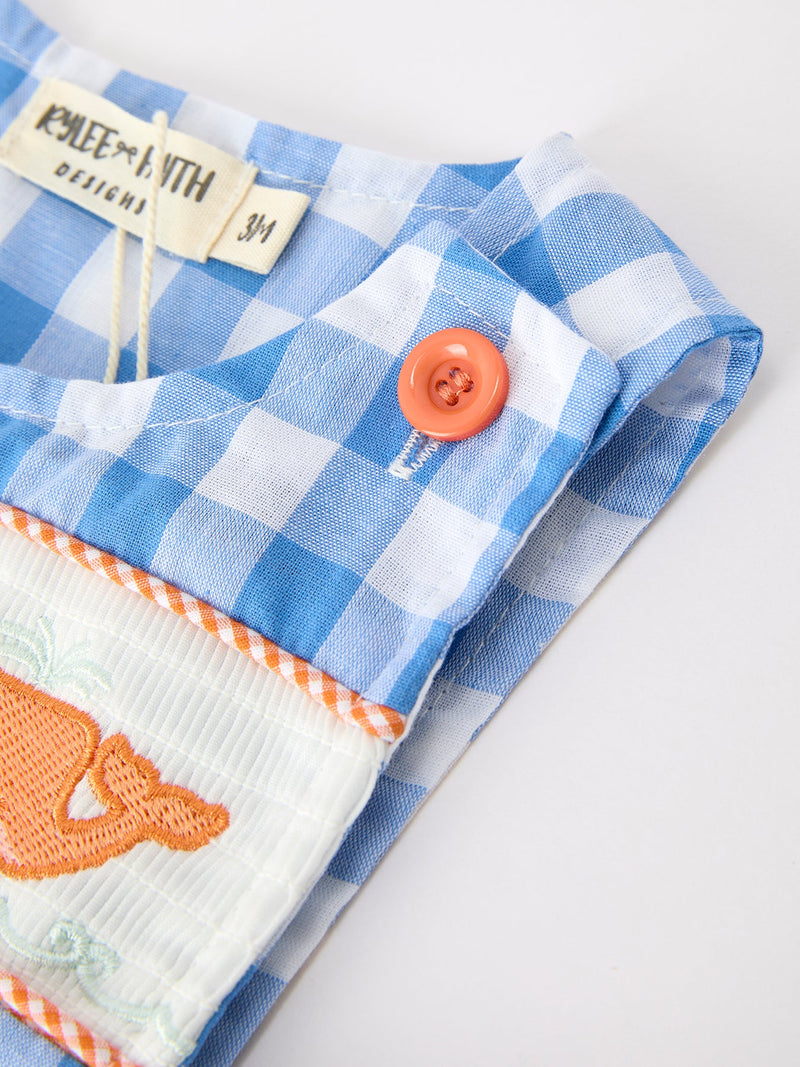Summer Plaid Whale Embroidery Boys Jonjon Sleeveless - 3