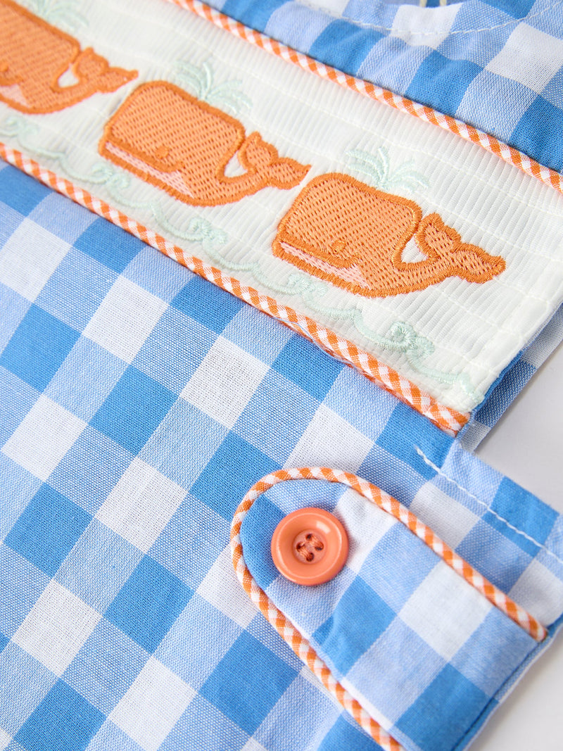 Summer Plaid Whale Embroidery Boys Jonjon Sleeveless - 4