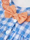 Summer Whale Embroidery Girls Dress Plaid Ruffle Collar - 5
