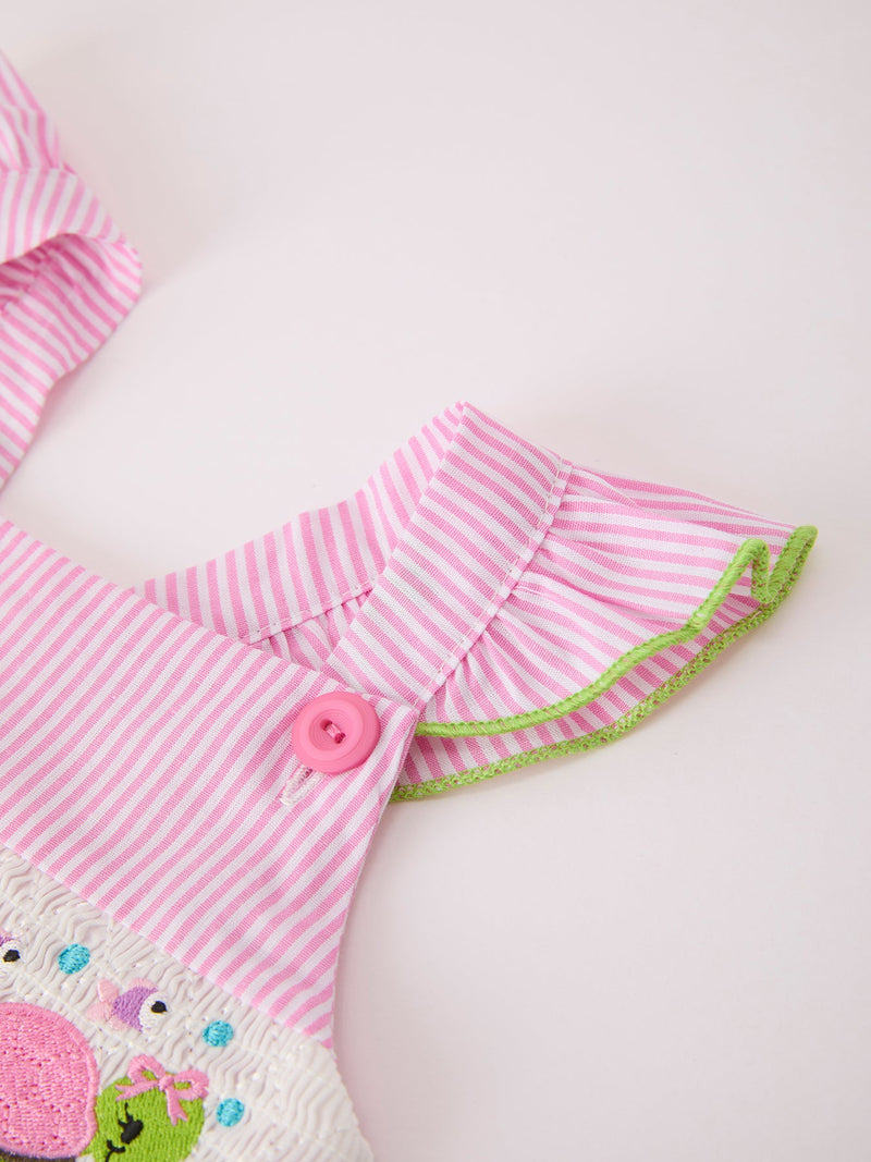 Turtle Girls Dress Pink Stripe Ruffle Strap - 8