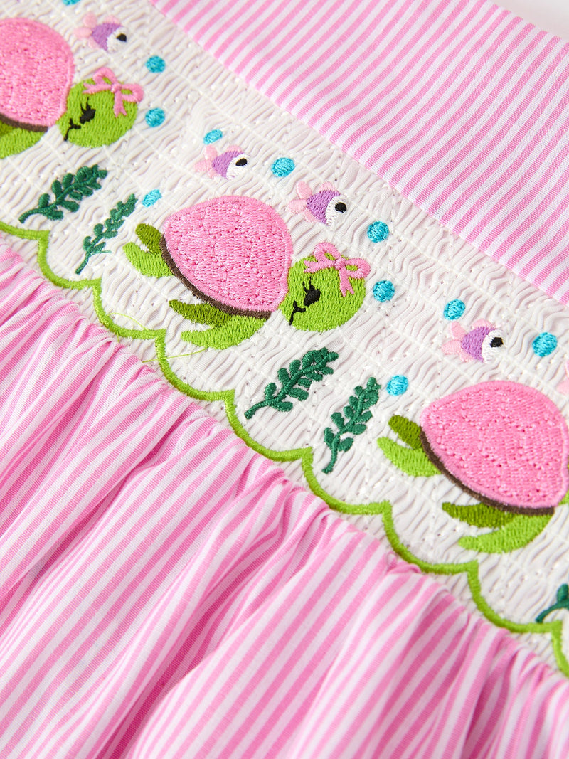 Turtle Girls Dress Pink Stripe Ruffle Strap - 9