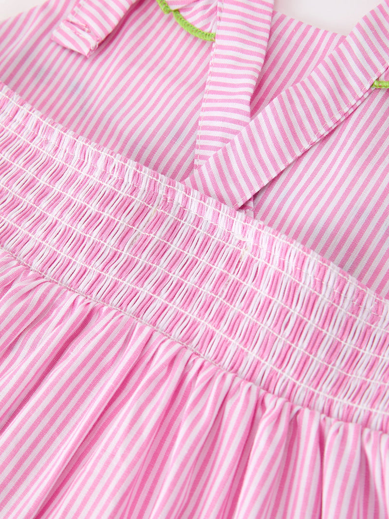 Turtle Girls Dress Pink Stripe Ruffle Strap - 10