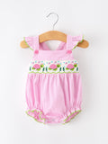 Turtle Girls Romper Pink Stripe Ruffle Strap Smocked - 5