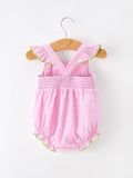 Turtle Girls Romper Pink Stripe Ruffle Strap Smocked - 6